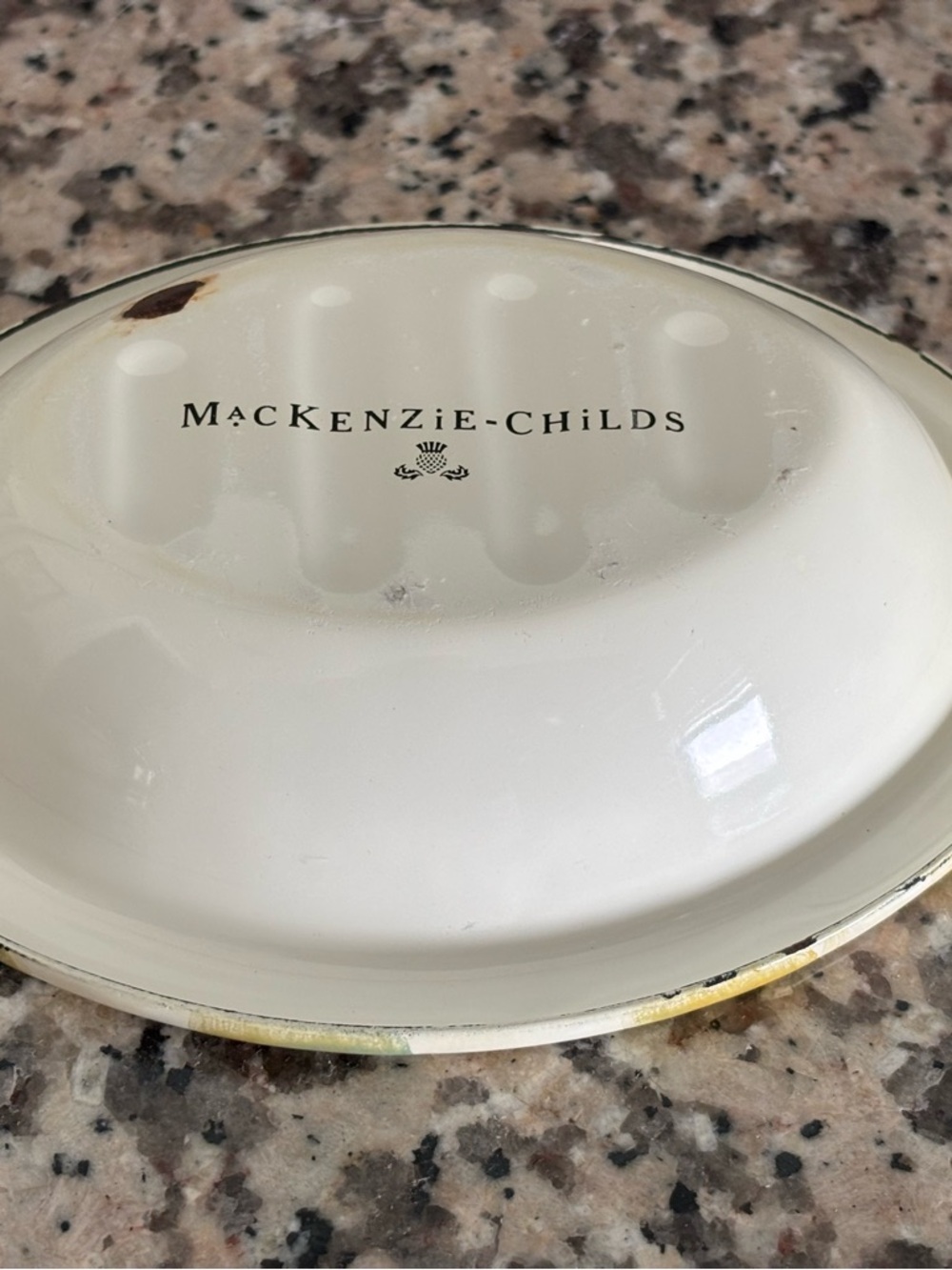 MacKenzie-Childs “Parchment Check” Oval Soap Dish - Picture 2 of 2